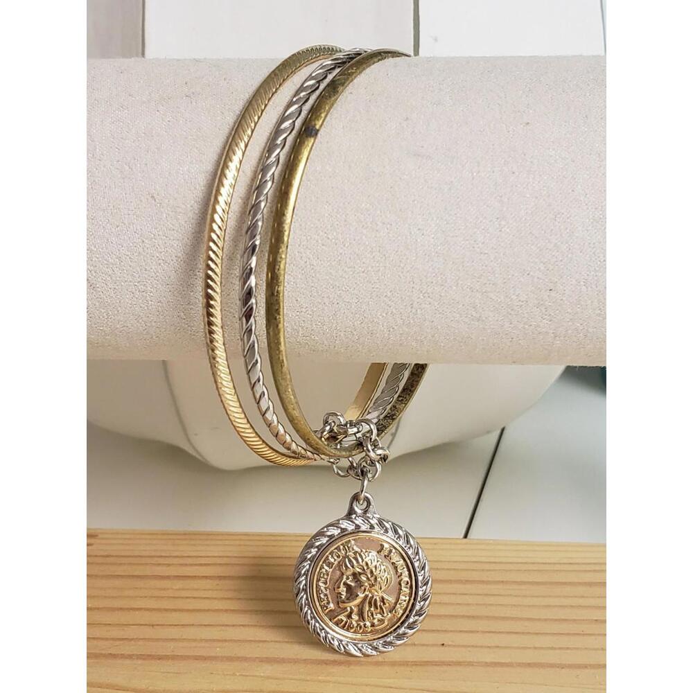Anna & Ava Roman Coin Triple Toned Metals Women's Bangle Set, China